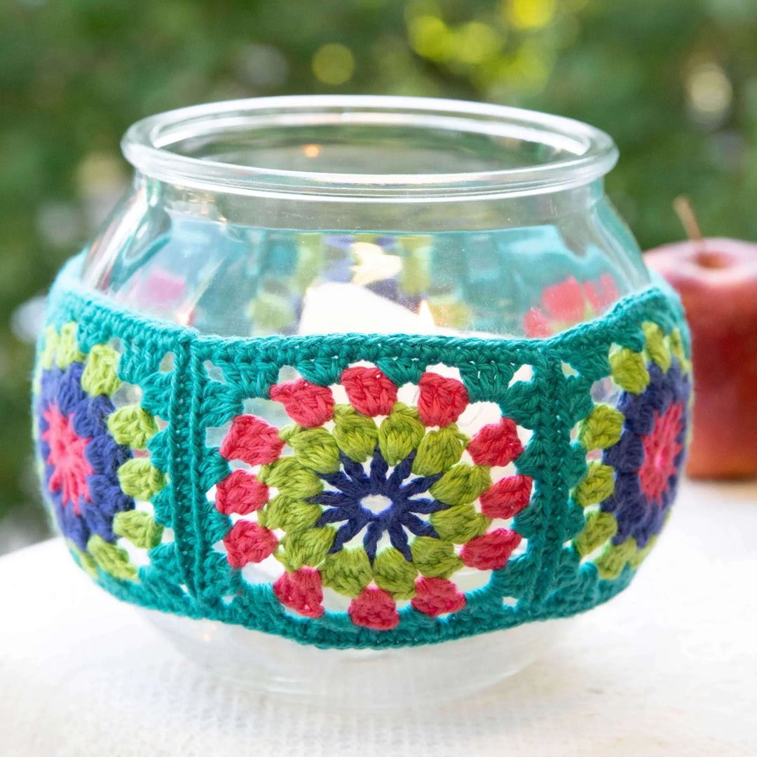Crochet kit for candle holders made from granny squares