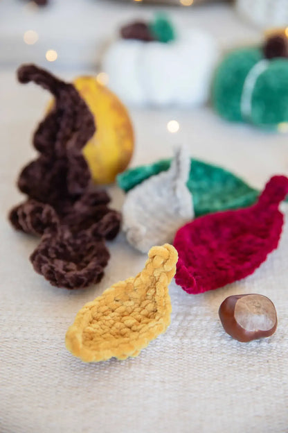Häkelset Herbstdeko Kürbis, Pilz, Eicheln und Blätter