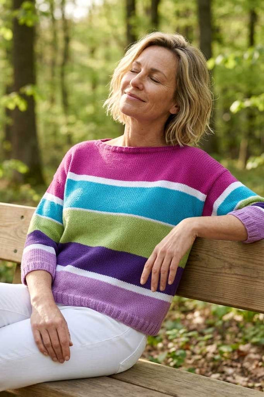 Pulli mit Blockstreifen – orchidee-türkis