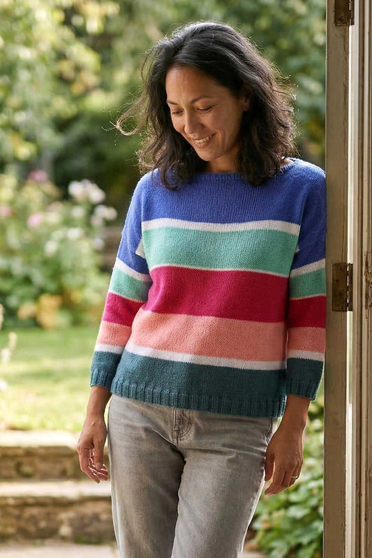 Pulli mit Blockstreifen – blau-rot