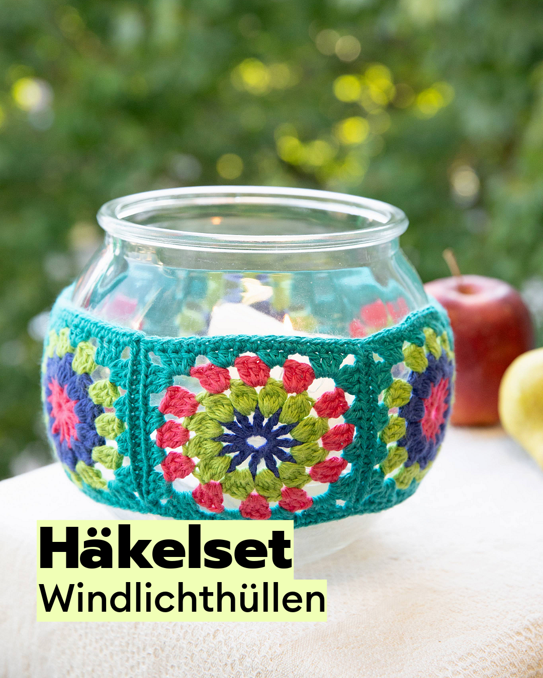 Crochet kit for candle holders made from granny squares
