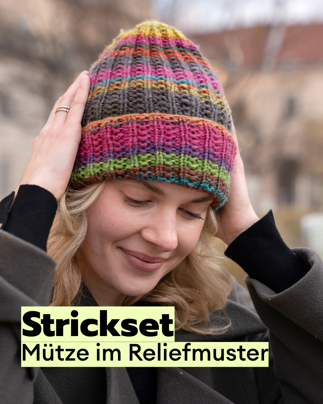 Strickset Mütze im Reliefmuster