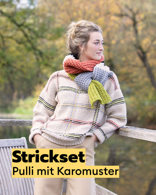 Kit de tricot Pull à motif carreaux - 20% laine