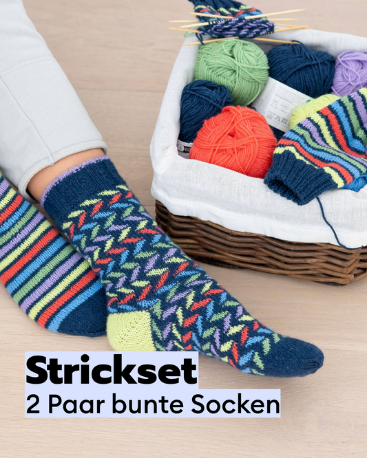 Kit de tricot pour 2 paires de chaussettes colorées en laine mérinos