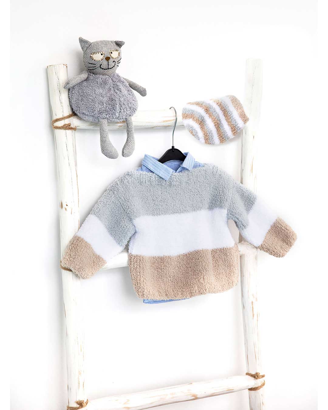 Anleitung Babypulli und Mütze gestreift
