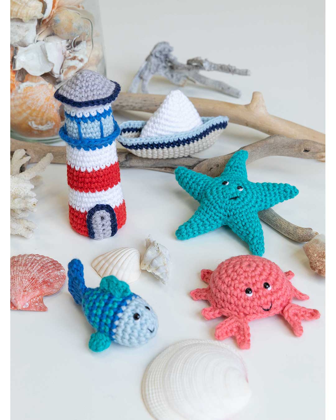 Anleitung Amigurumi-Set „Maritime“ - Krebs, Segelboot, Fisch, Seestern, Leuchtturm