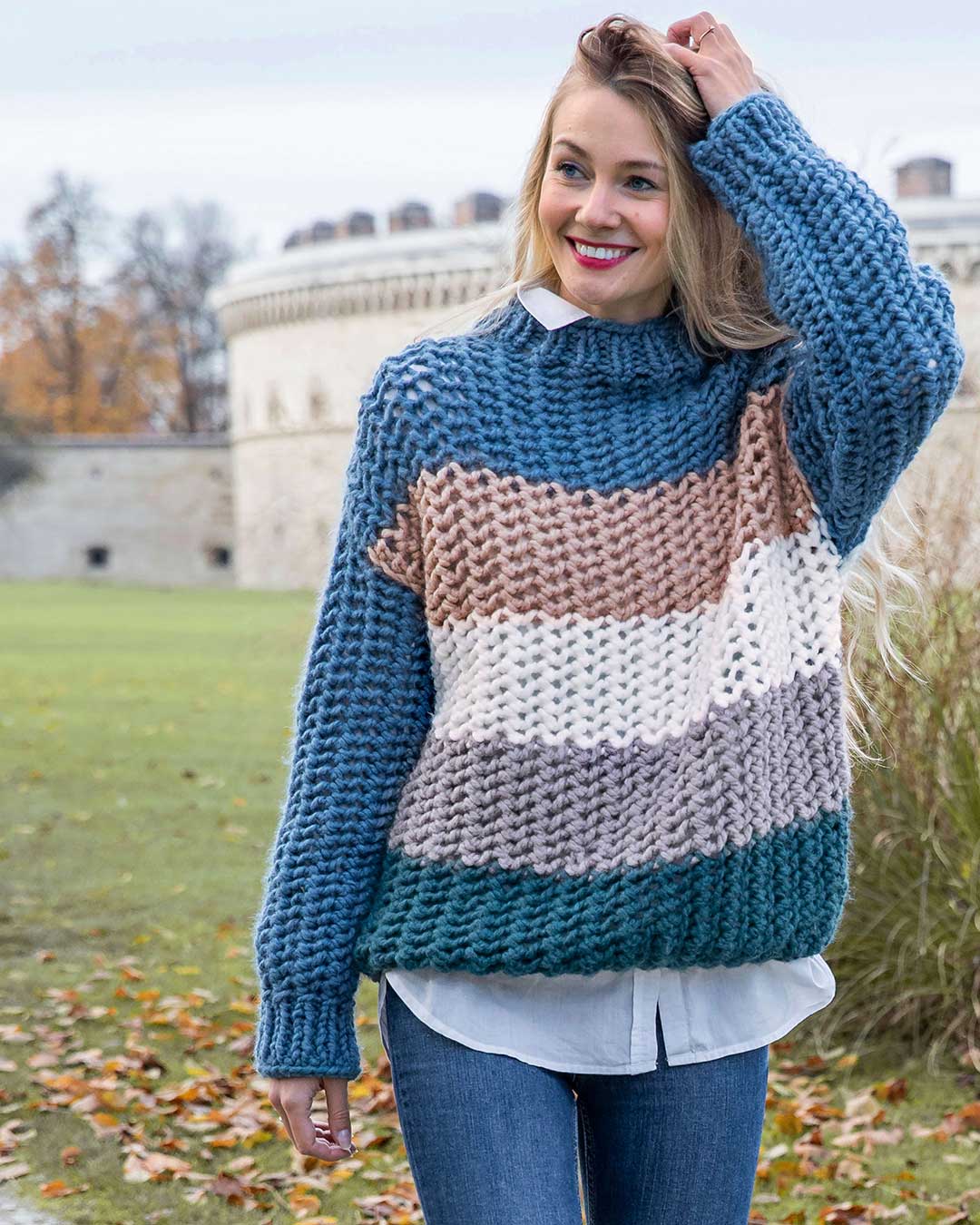 Anleitung Lochmusterpulli mit Blockstreifen